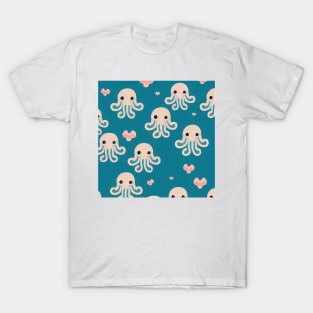 Octopus Swimming in an Ocean of Love - Super Cute Colorful Cephalopod Pattern T-Shirt